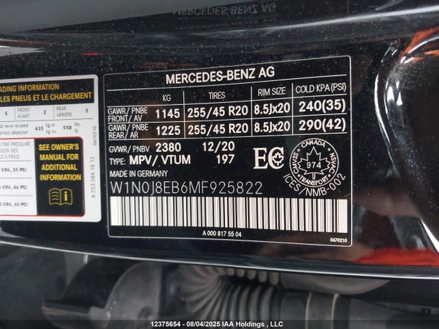 Mercedes-Benz m264 2021 W1N0J8EB6MF925822 Image 19