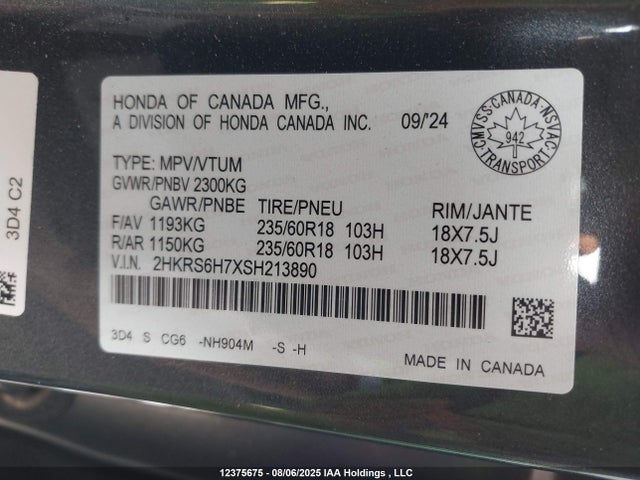 2HKRS6H7XSH213890 Honda lfc3