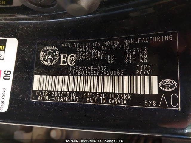 Toyota 2zr-fe 2015 2T1BURHE5FC420062 Image 18