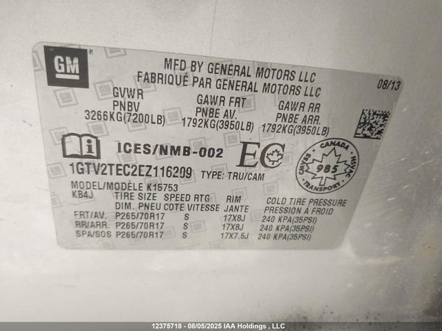 1GTV2TEC2EZ116209 GMC l83 - vvt, afm (active fuel management), aluminum