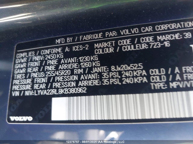 Volvo b4204ts (hp) 2019 LYVA22RL8KB380962 Image 9