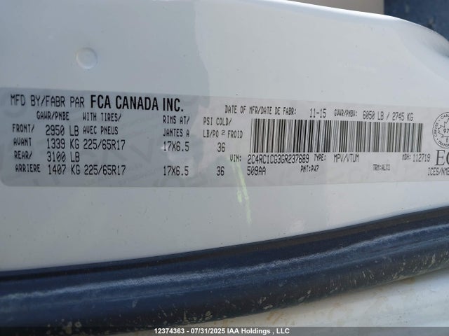 2C4RC1CG3GR237689 Chrysler 2016