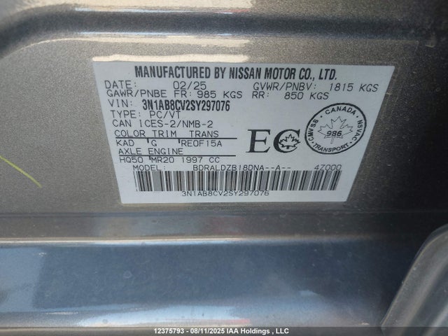 3N1AB8CV2SY297076 Nissan 2025