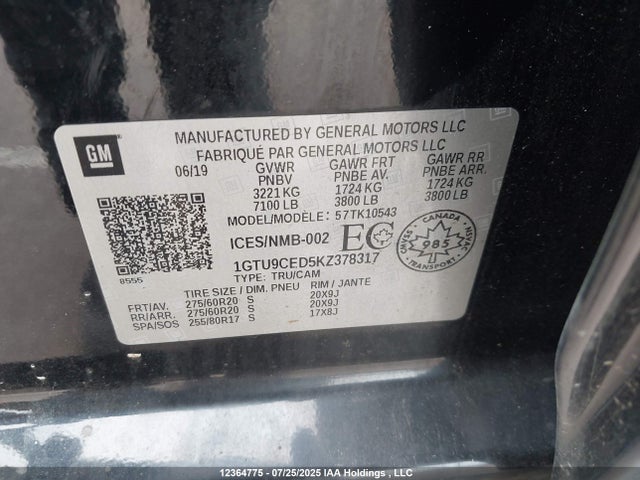 1GTU9CED5KZ378317 GMC l84 - di, dfm, alum, gen 5, var 2