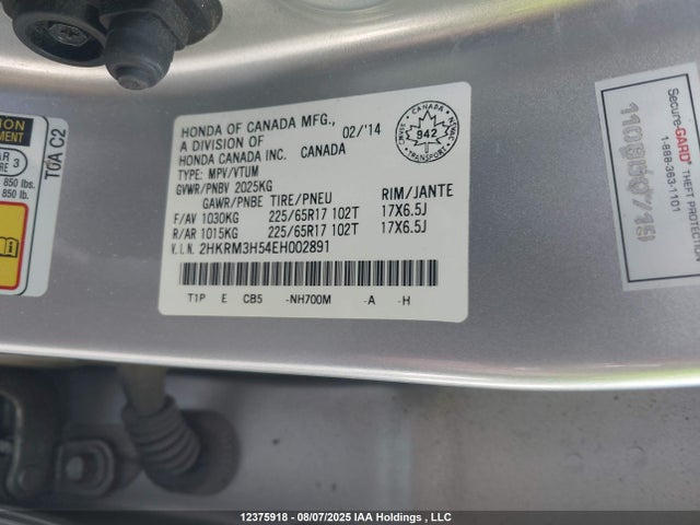 Honda k24z7 2014 2HKRM3H54EH002891 Image 9