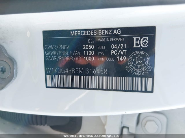 W1K3G4FB5MJ316458 Mercedes-Benz m260