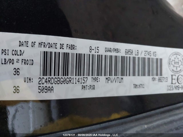 2C4RDGBG0GR114157 Dodge 2016