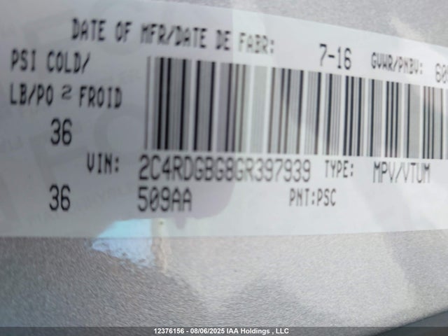 2C4RDGBG8GR397939 Dodge Grand Caravan