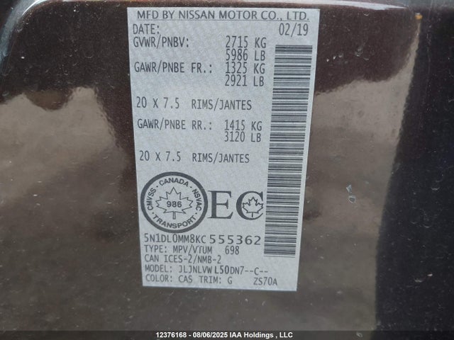 5N1DL0MM8KC555362 Infiniti QX60