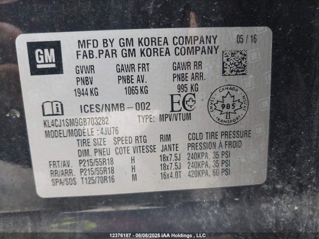 KL4CJ1SM9GB703282 Buick Le2 - Di, Vvt, Alum Gen 1, Gmna