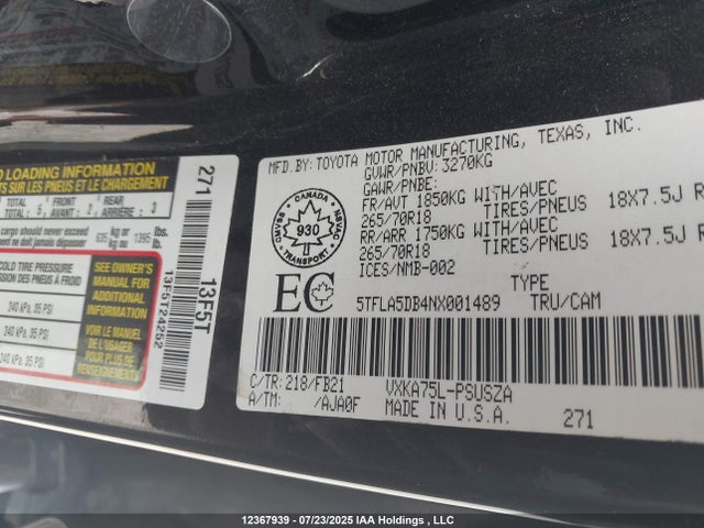 Toyota v35a-fts 2022 5TFLA5DB4NX001489 Image 17