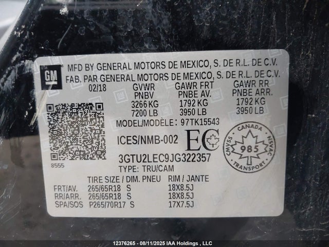 3GTU2LEC9JG322357 GMC l83 -spark ignited direct injection, variable valve timing, afm, e85 max, alum