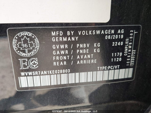 WVWSR7AN1KE028803 Volkswagen Arteon