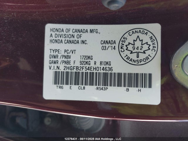 Honda r18z1 2014 2HGFB2F54EH014636 Image 19