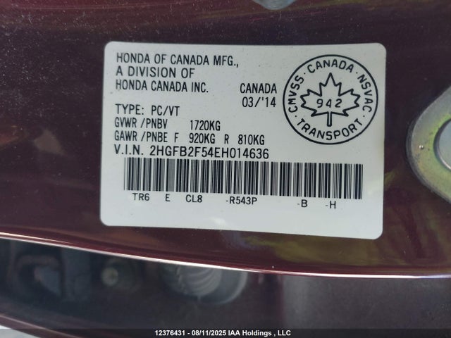 Honda r18z1 2014 2HGFB2F54EH014636 Image 20