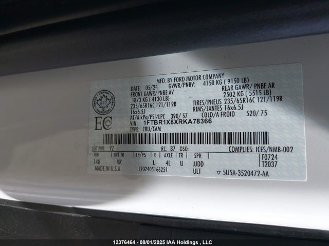 Ford 3.5l v6 cyclone 2024 1FTBR1X8XRKA78366 Image 9