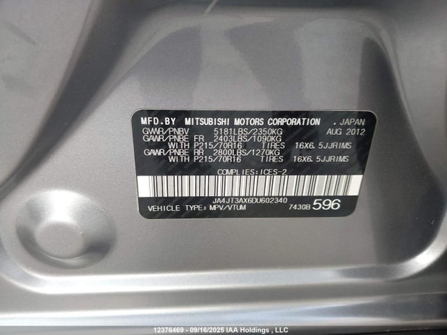 Aukcja sprzedaży 2013 Mitsubishi Outlander Ls, vin: JA4JT3AX6DU602340, numer aukcji: 12376469