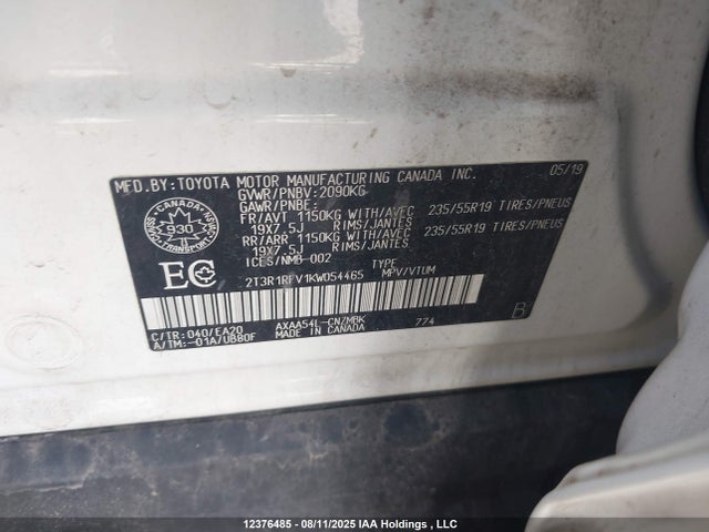 Toyota a25a-fks 2019 2T3R1RFV1KW054465 Image 9