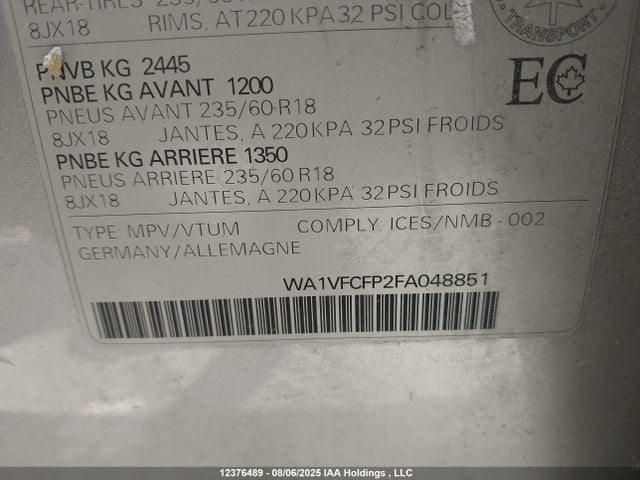 Audi Tdi 2015 WA1VFCFP2FA048851 Image 9