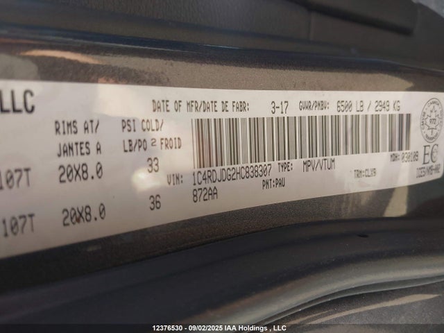 1C4RDJDG2HC838307 Dodge Durango
