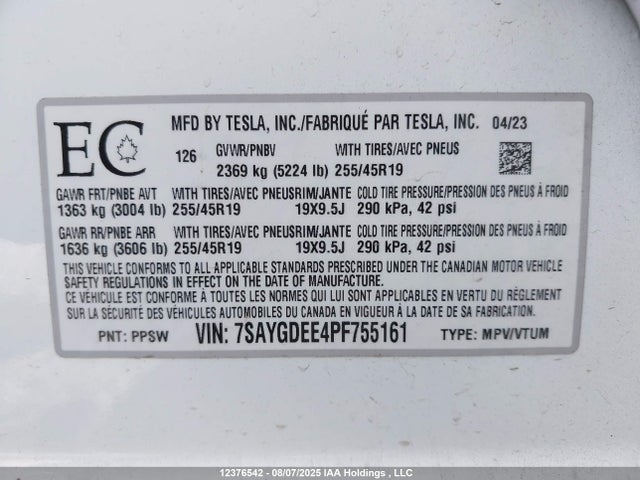 7SAYGDEE4PF755161 Tesla Model Y