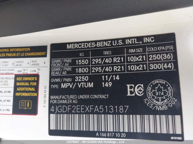 4JGDF2EEXFA513187 Mercedes-Benz 2015