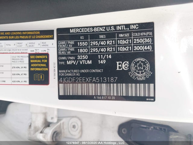 4JGDF2EEXFA513187 Mercedes-Benz 2015