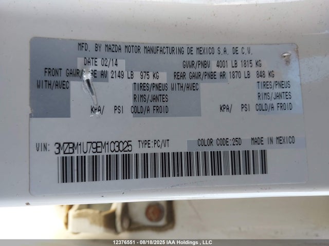 3MZBM1U79EM103025 Mazda pe
