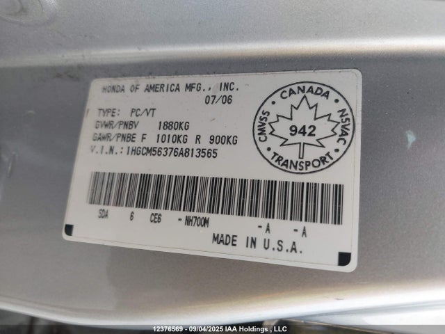 Продаж на аукціоні авто 2006 Honda Accord Se, vin: 1HGCM56376A813565, номер лоту: 12376569