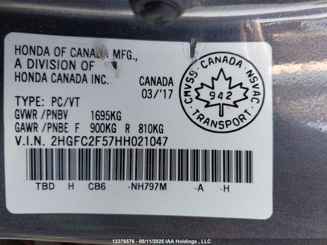 Honda k20c2 2017 2HGFC2F57HH021047 Image 18