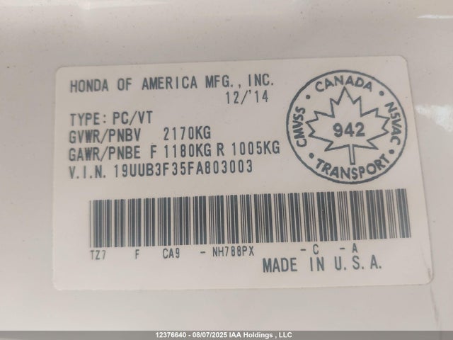 Acura j35y6 2015 19UUB3F35FA803003 Image 18