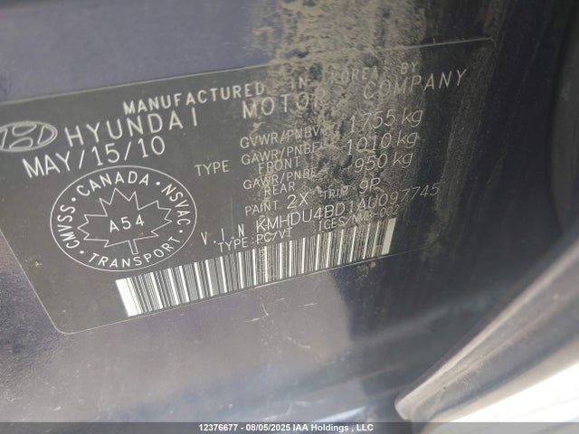 Aukcja sprzedaży 2010 Hyundai Elantra Blue/gls/se, vin: KMHDU4BD1AU097745, numer aukcji: 12376677