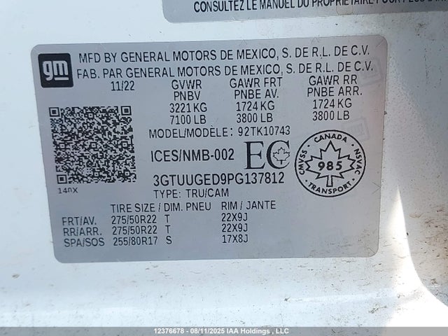 3GTUUGED9PG137812 GMC l84