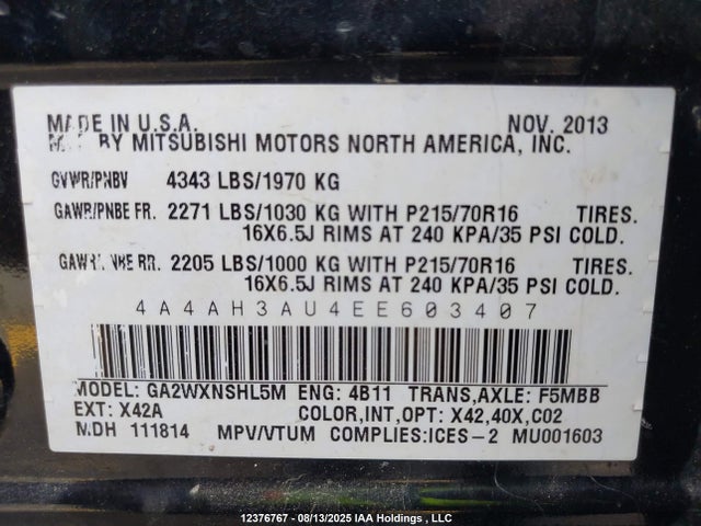 4A4AH3AU4EE603407 Mitsubishi dohc mivec