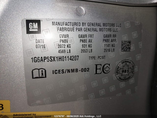 1G6AP5SX1H0114207 Cadillac ltg - sidi: spark ignited direct injection, vvt: variable valve timing, alum dohc, dcvcp turbo, e0-e100, alum