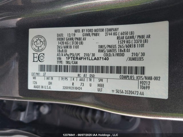 Ford Ranger 2020 1FTER4FH1LLA07140 Image 9