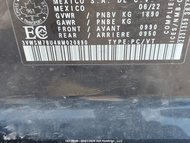 Volkswagen tsi 2022 3VWSM7BU4NM020890 Image 18