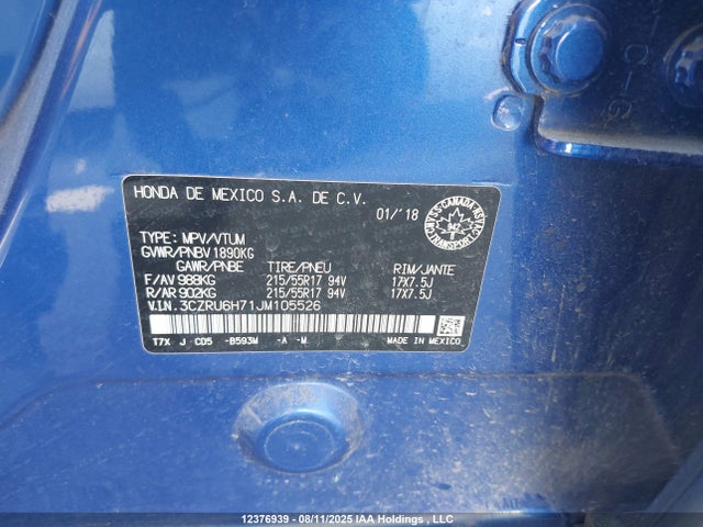 Honda r18z9 2018 3CZRU6H71JM105526 Image 9