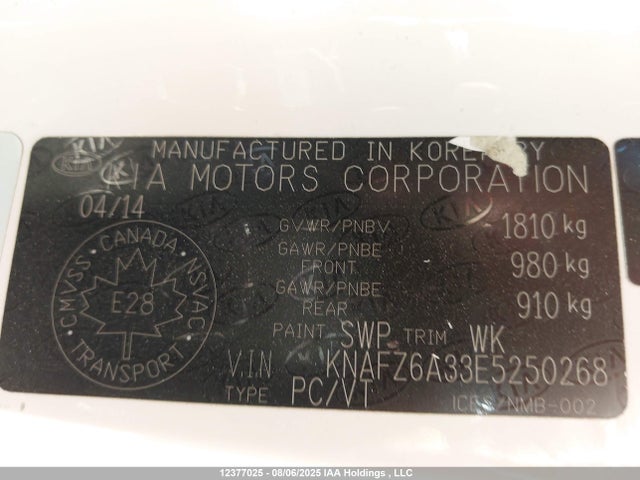 KIA dohc mpi theta ii 2014 KNAFZ6A33E5250268 Image 9