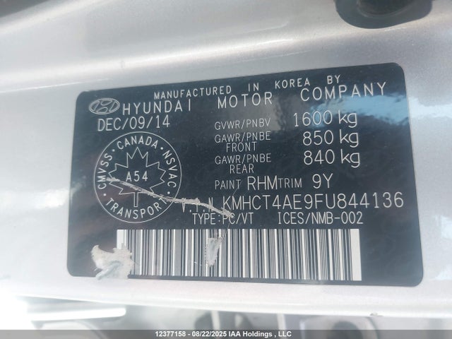 Hyundai dohc gdi gamma 2015 KMHCT4AE9FU844136 Image 9