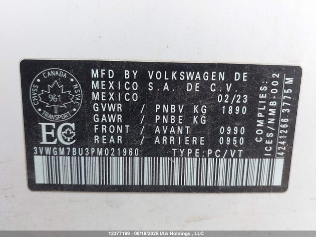 3VWGM7BU3PM021960 Volkswagen tsi