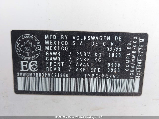 3VWGM7BU3PM021960 Volkswagen tsi