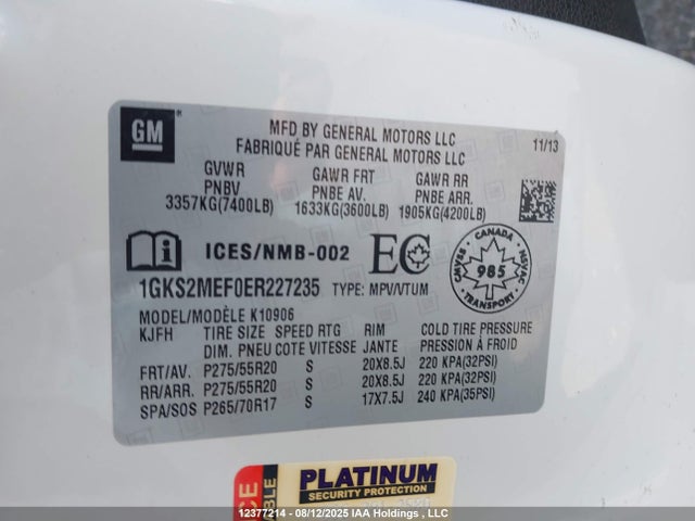 1GKS2MEF0ER227235 GMC l94 - flex fuel(gas/alc), alum cylinder deactivation