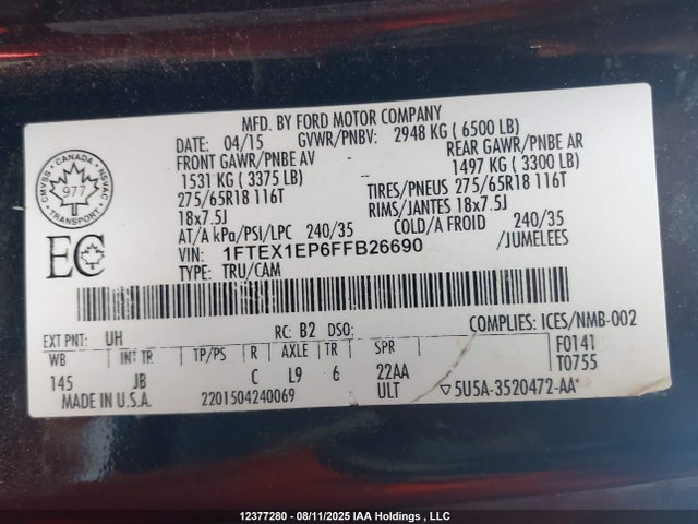 1FTEX1EP6FFB26690 Ford F-150 Xlt