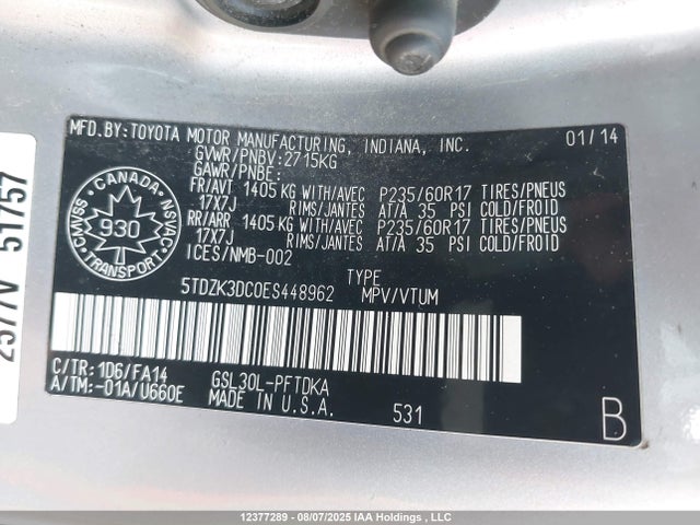 Toyota 2gr-fks 2014 5TDZK3DC0ES448962 Image 28