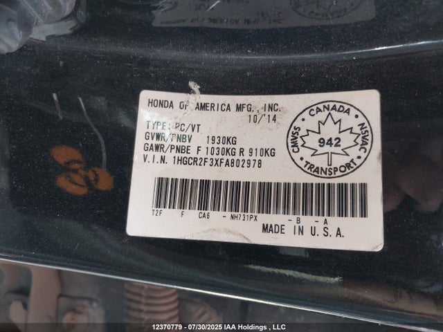 Honda k24w1 2015 1HGCR2F3XFA802978 Image 19