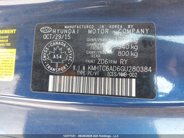 Hyundai dohc gdi gamma 2016 KMHTC6AD6GU280384 Image 19