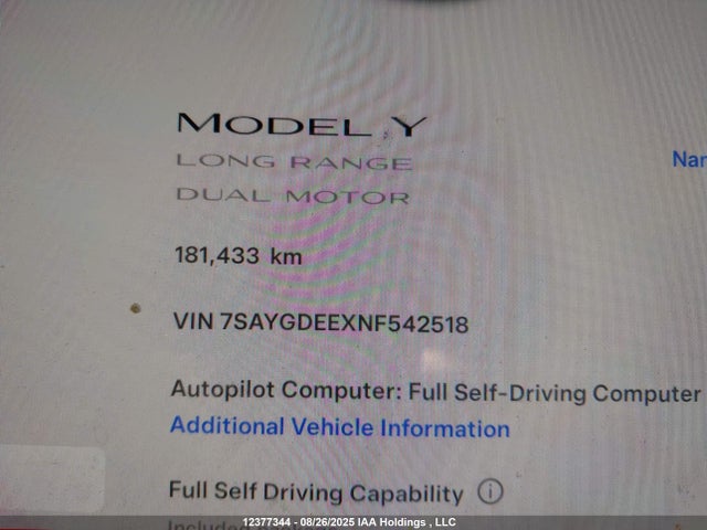 7SAYGDEEXNF542518 Tesla Model Y