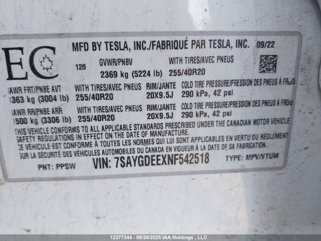 7SAYGDEEXNF542518 Tesla Model Y