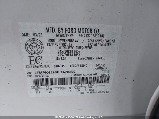 2FMPK4J98PBA28209 Ford gtdi